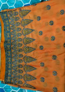Orange Embroidered Silk Saree