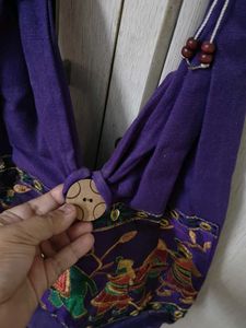 Embroidered cotton hobo bag