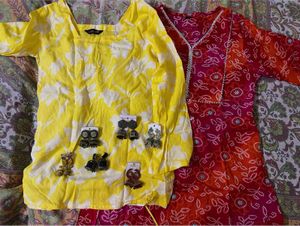 Yellow & Red Ethnic Kurta Set with Earrings