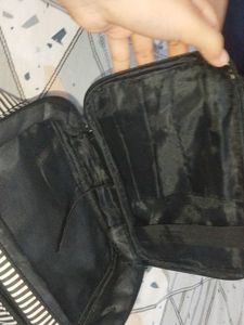 Black &amp; White Striped Travel Toiletry/Cosmetic Bag
