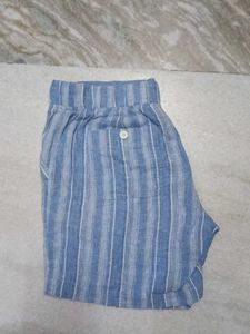 linen Blue Striped Shorts