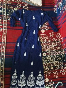 Elegant Navy Blue Embroidered Gown