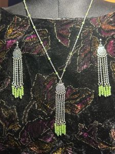 Green Beaded Necklace &amp; Earring Set