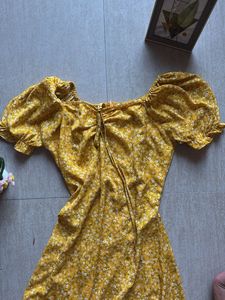 Yellow Floral Puff Sleeve Dress