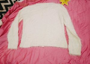 Cream Fuzzy Cardigan with Rhinestone Buttonons