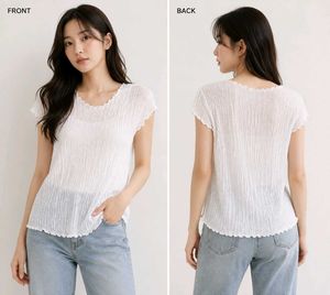 White Textured V-Neck Top