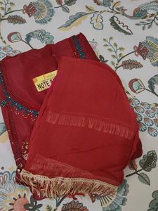Elegant Maroon Embroidered Unstitched Suit