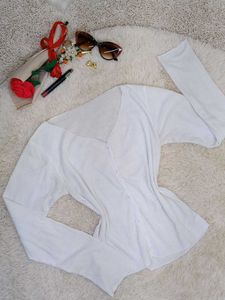 White Ribbed Button-Up Long Sleeve Top