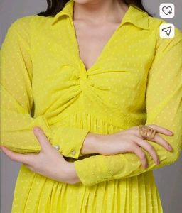 Bright Yellow Embroidered fit and flared dress
