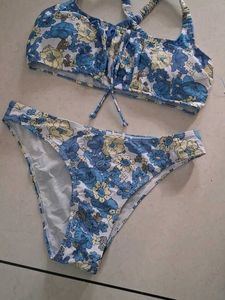 M Blue Floral Bikini Set