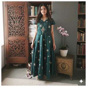 Elegant Emerald Green Embroidered Gown
