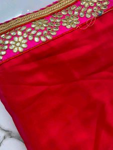 Vibrant Red Saree with Embellished Border