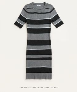 Grey & Black Striped Knit Dress