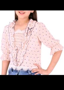 Sheer Heart Print Blouse with Ruffles