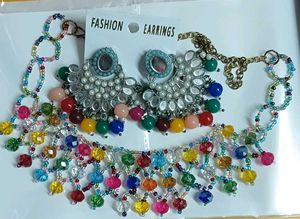 Boho Beaded Necklace & Earrings Set