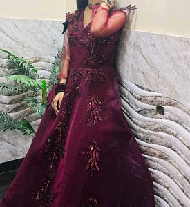 Elegant Maroon Embroidered Gown