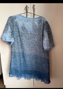 Blue Ombre Pleated Tunic Top