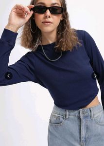 Navy Blue Long Sleeve Cropped Top