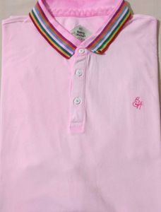 Men's Pink Polo T-Shirt with Rainbow Collar
