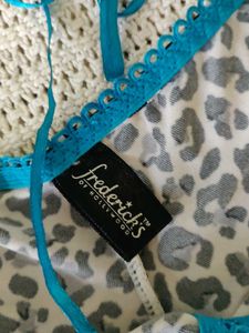 Leopard Print Thong with Blue Lace Trim