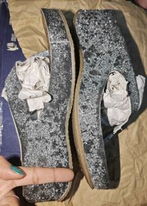 Shiny Silver Day Shoes Slides