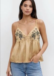 Embroidered Satin Camisole Top
