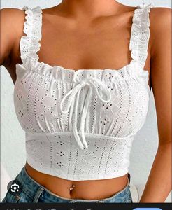 White Ruffle Trim Cami Top