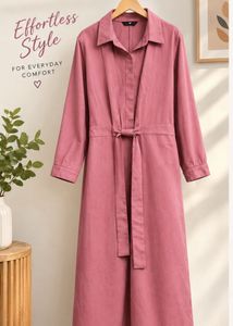 Pink Midi Shirt Dress with Belt