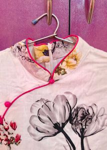 Elegant Floral Print dress with Chinese collar, Si