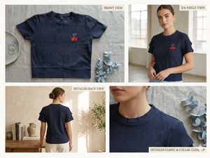 Navy Cherry Embroidered T-Shirt