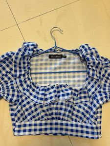 Blue Gingham Ruffle Top🧑🏻‍🩰