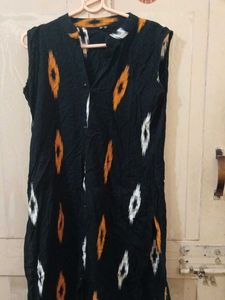 Boho Black Ikat Print Sleeveless kurta