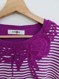 Striped Knit Top with Floral Applique