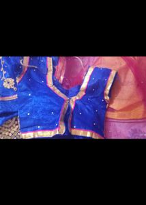 Embroidered Blue &amp; Red Lehenga Choli Set