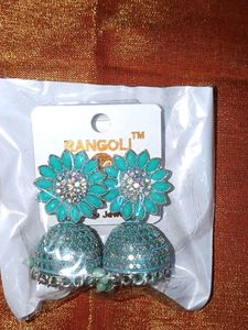 Turquoise Floral Jhumka Earrings