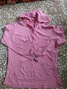 Pink Lace Trim Hoodie