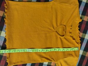 Cute Heart Cutout Mustard Yellow Top