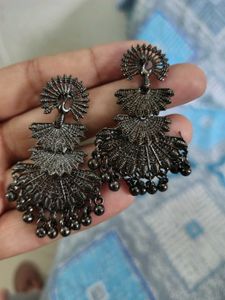 Designer Oxidized Silver Peacock Earrings