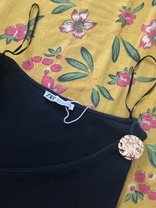 Zara Black Ribbed Detail Top