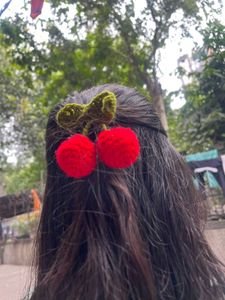 Crochet Cherry Hair Clip