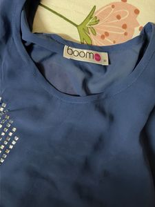 Blue Embellished Casual Top