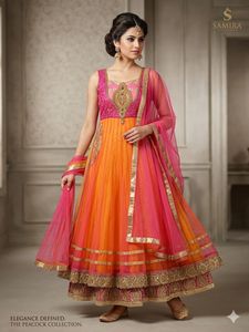 Stunning Orange & Pink Anarkali Lehenga Choli