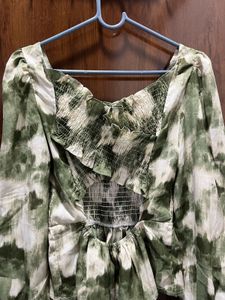 Green Tie-Dye Smocked Peplum Top