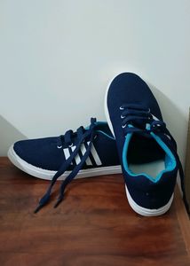 Navy Blue & White Striped Sneakers