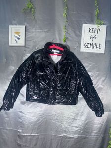 MANGO Shiny Black Puffer Jacket