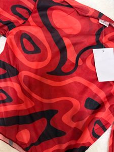 Sheer Red &amp; Black Swirl Print Mesh Top