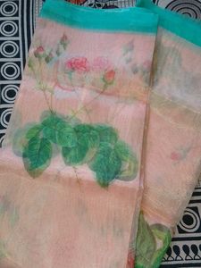 Elegant Floral Print Organza Saree