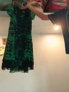 Stylish Green &amp; Black Tie-Dye Dress