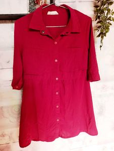 Chic Red Button-Down Shirt Dress