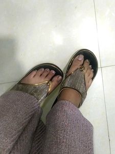 Black Golden High Sole Heel Sandle
